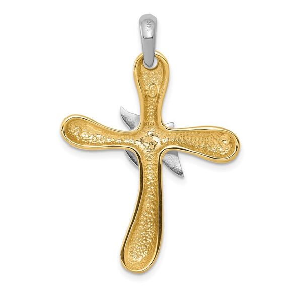 14k Two Tone Gold Rounded Dove Cross Pendant, 26 x 38mm - Picture 3 of 5